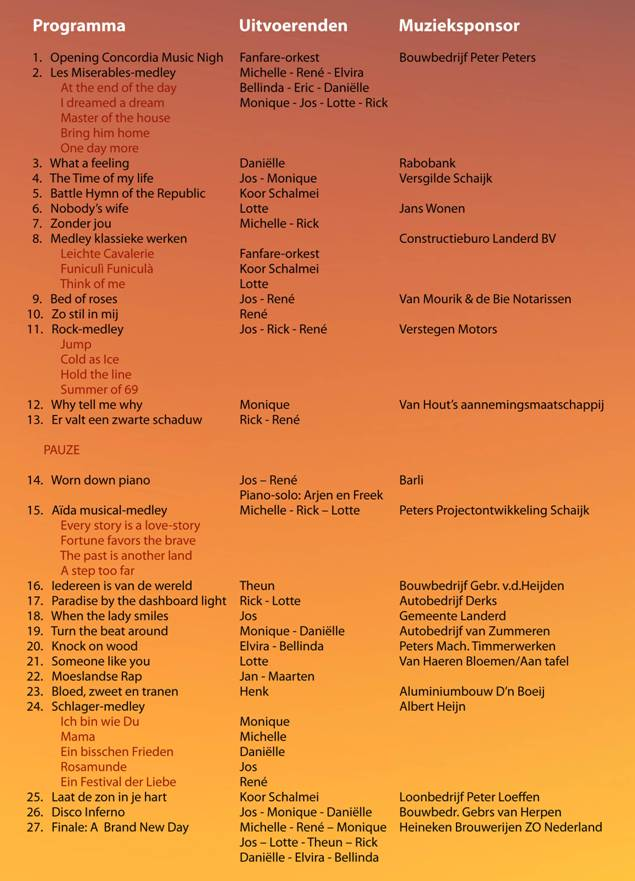 Programma Concordia Music Night 2010 Programma Concordia Music Night 2010